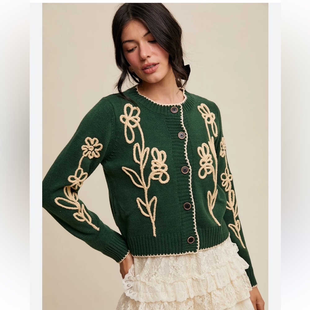 Listicle Green Floral Women's Cardigan